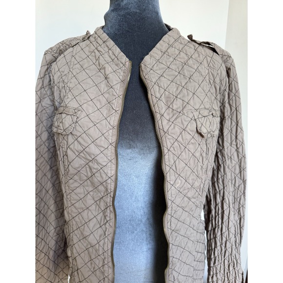 XCVI Jacket XL Taupe Diamond Quilted Belted Moto Utility Military Safari Classic - Picture 12 of 16